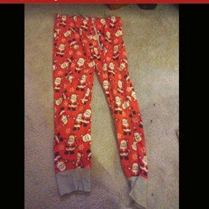 Red, White Christmas Santa Claus Snow Flake Womens Pajama Pants Size Medium 7-9